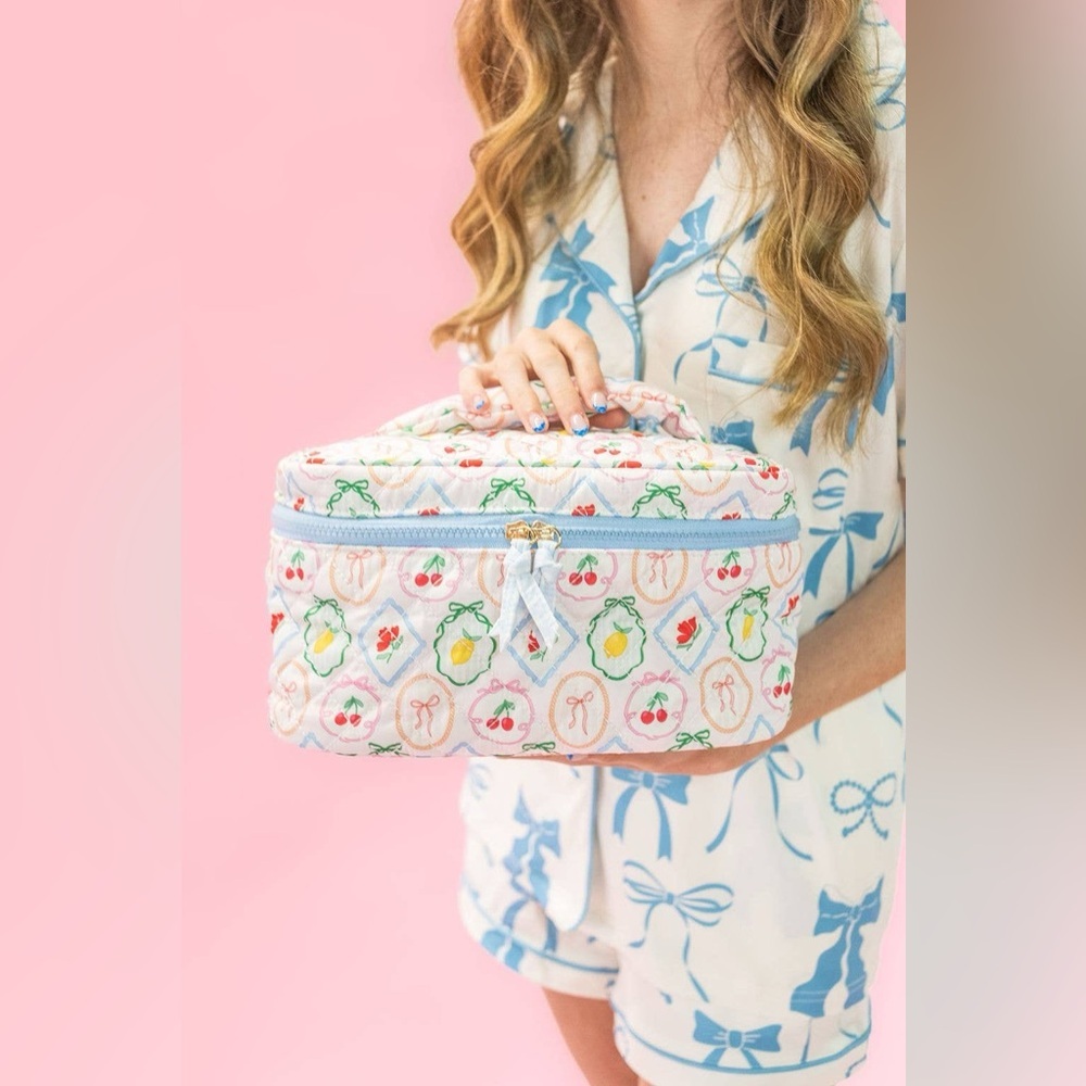 Fruit Cocktail Quilted Cosmetic Bag with Top Handle